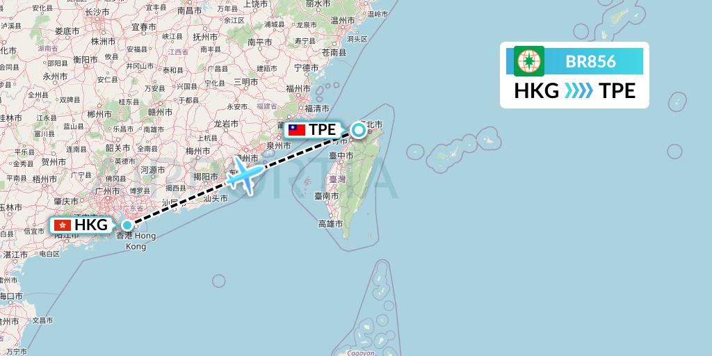BR856 EVA Air Flight Map: Hong Kong to Taipei