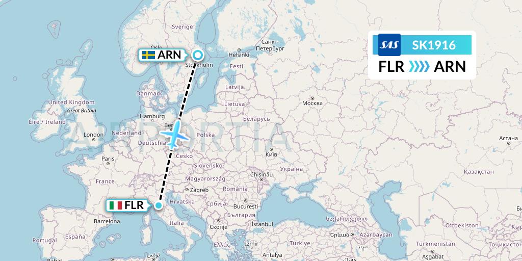 SK1916 SAS Flight Map: Florence to Stockholm