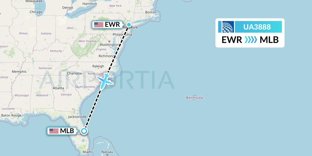 UA3888 United Airlines Flight Map: New York to Melbourne