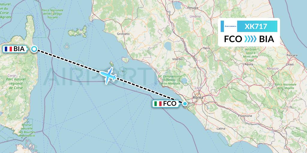 XK717 Air Corsica Flight Map: Rome to Bastia