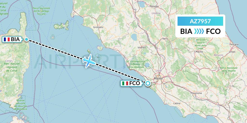AZ7957 ITA Airways Flight Map: Bastia to Rome