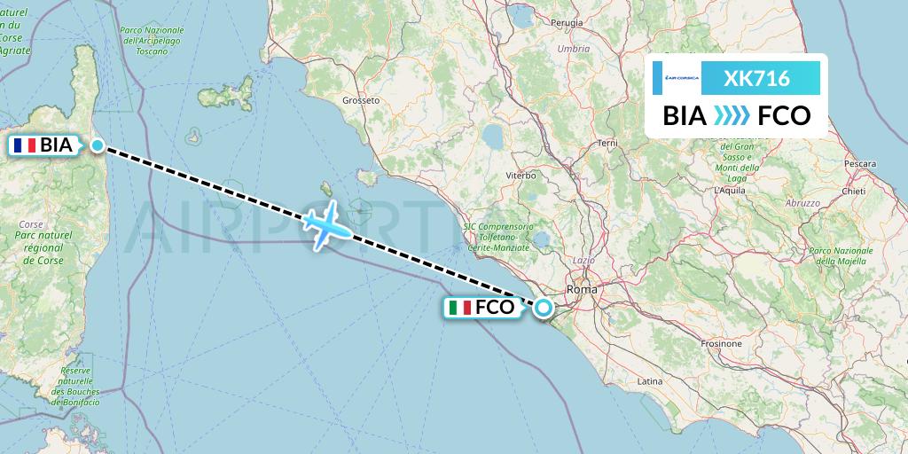 XK716 Air Corsica Flight Map: Bastia to Rome