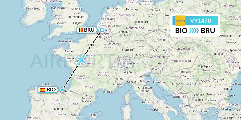 VY1470 Vueling Flight Map: Bilbao to Brussels