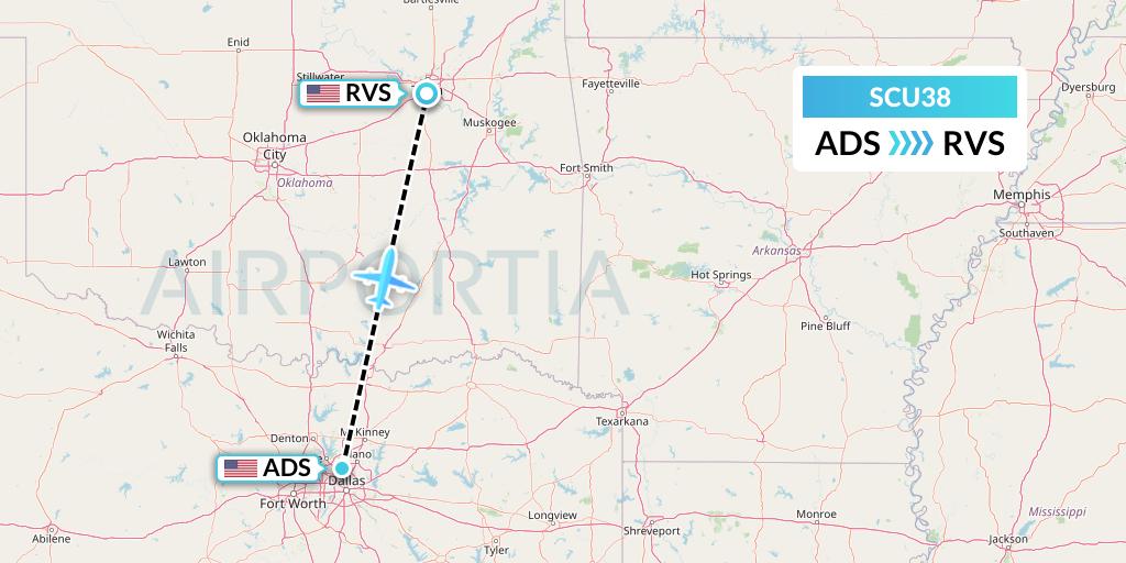 SCU38 Air Scorpio Flight Map: Dallas to Tulsa