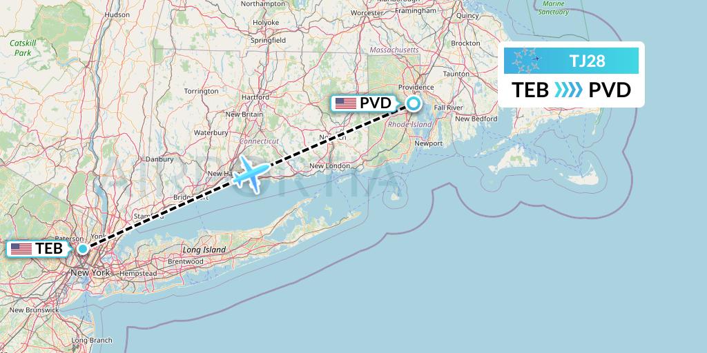 TJ28 Tradewind Aviation Flight Map: Teterboro to Providence