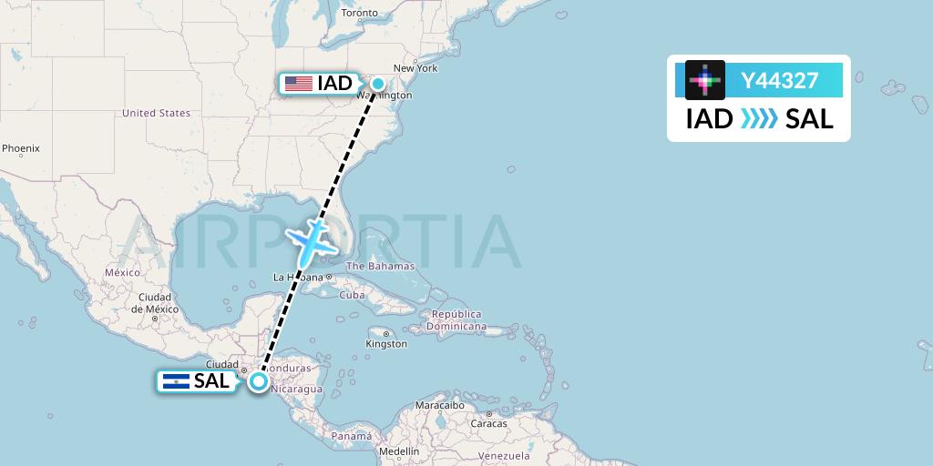 Y44327 Volaris Flight Map: Washington to San Salvador