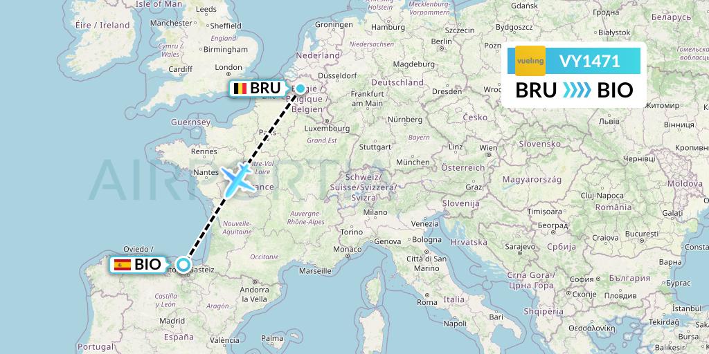 VY1471 Vueling Flight Map: Brussels to Bilbao