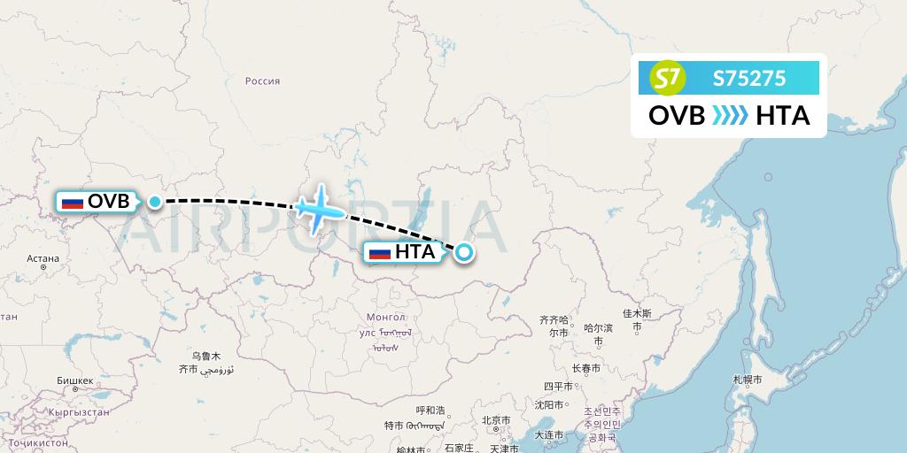 S75275 S7 Airlines Flight Map: Novosibirsk to Chita