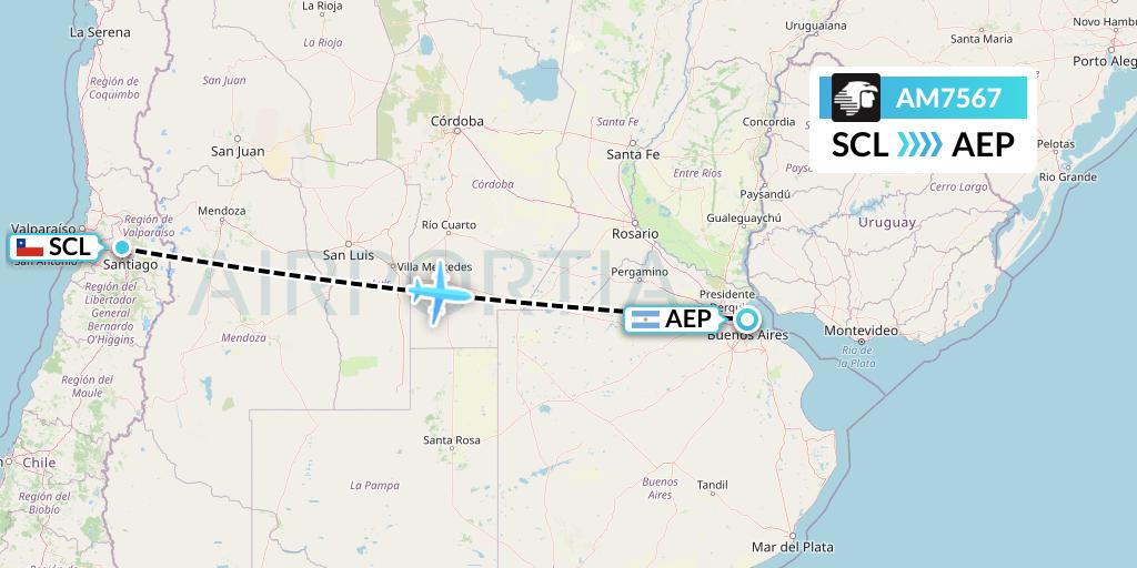 AM7567 Aeromexico Flight Map: Santiago to Buenos Aires
