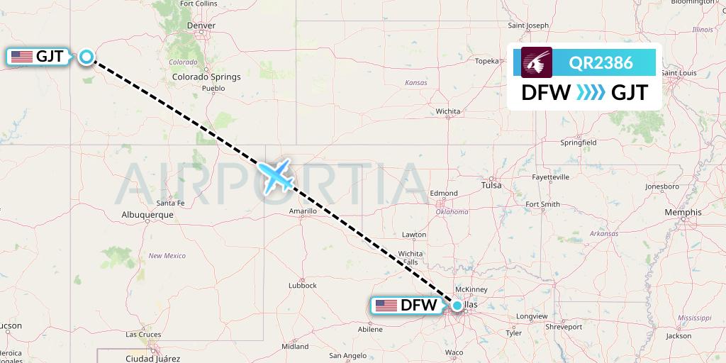 QR2386 Qatar Airways Flight Map: Dallas to Grand Junction