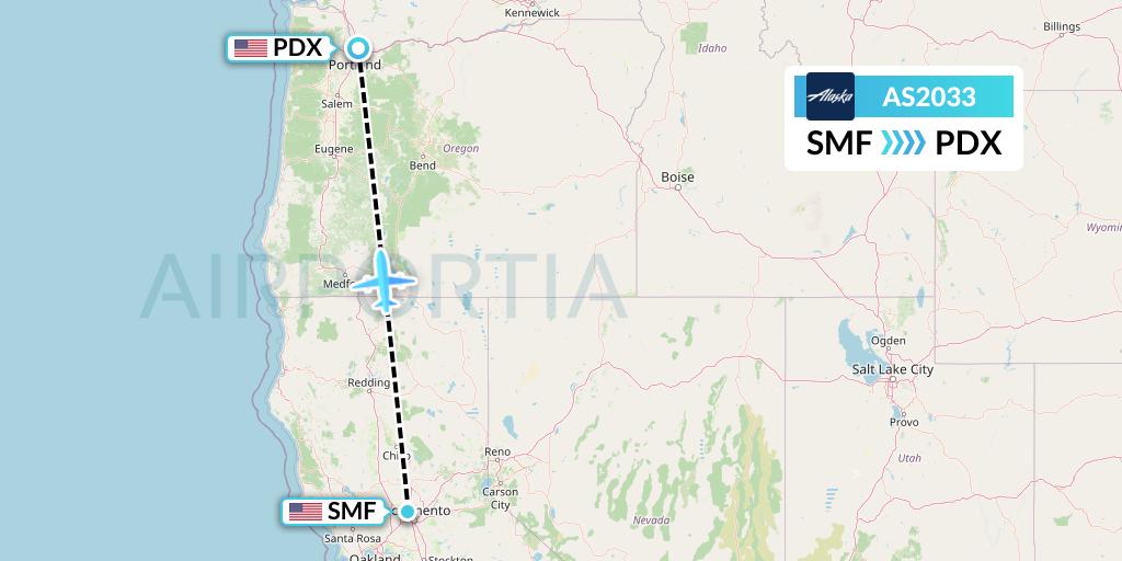 AS2033 Alaska Airlines Flight Map: Sacramento to Portland