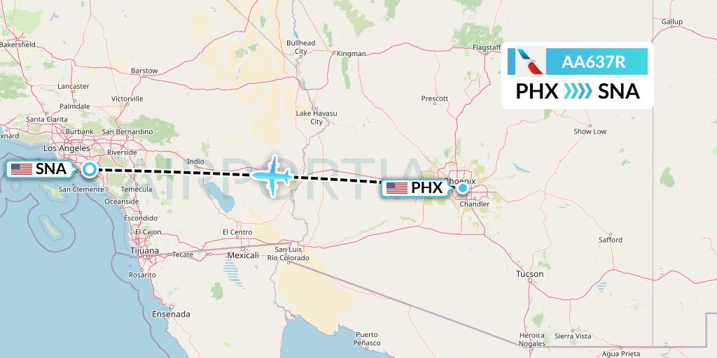 AA637R American Airlines Flight Map: Phoenix to Orange County