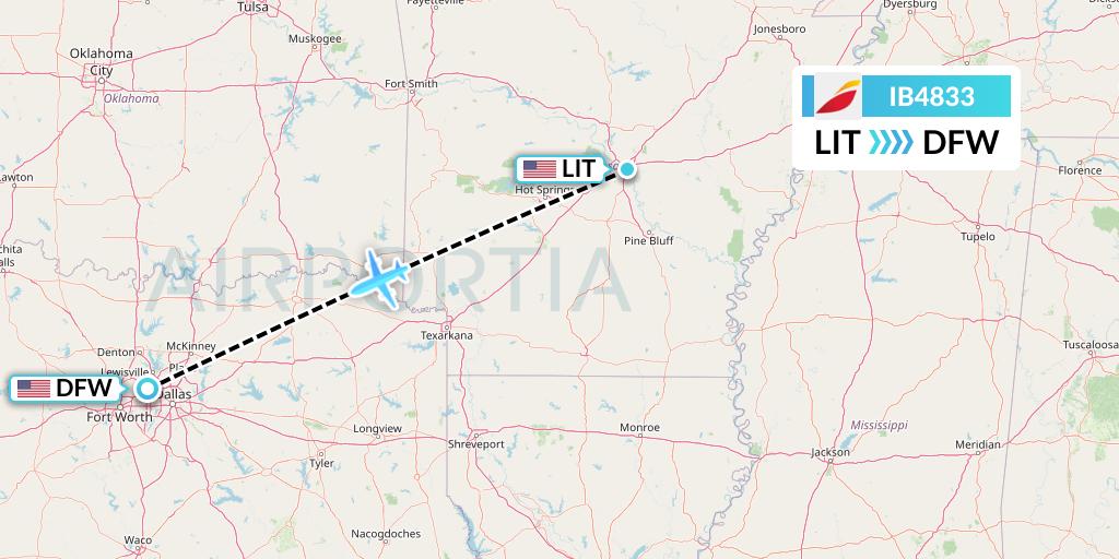 IB4833 Iberia Flight Map: Little Rock to Dallas