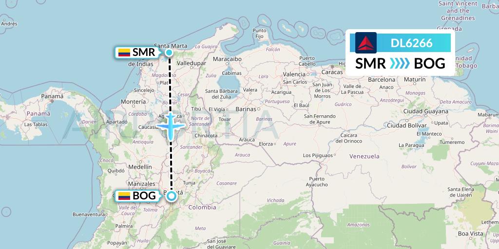 DL6266 Delta Air Lines Flight Map: Santa Marta to Bogota