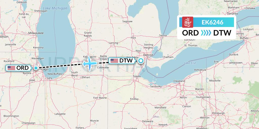 EK6246 Emirates Flight Map: Chicago to Detroit