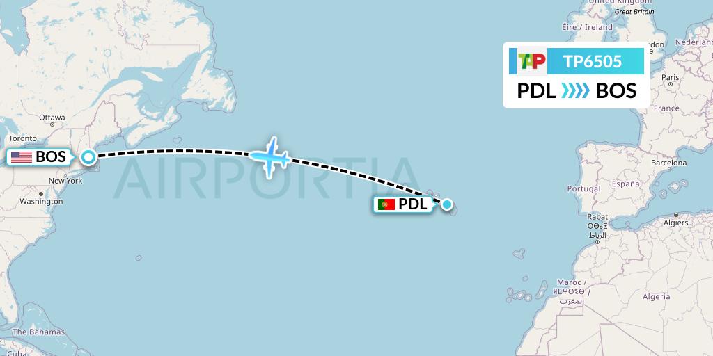 TP6505 TAP Portugal Flight Map: Ponta Delgada to Boston