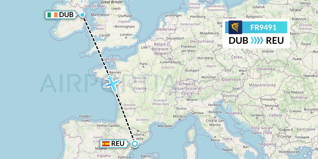 FR9491 Ryanair Flight Map: Dublin to Reus