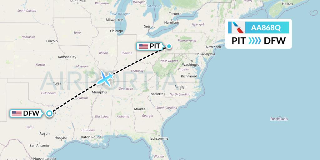 AA868Q American Airlines Flight Map: Pittsburgh to Dallas