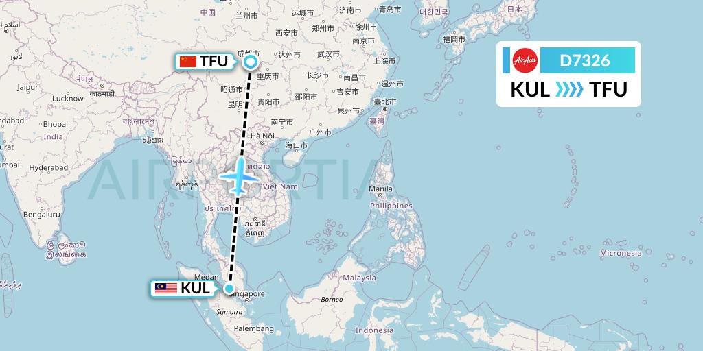 D7326 AirAsia X Flight Map: Kuala Lumpur to Chengdu
