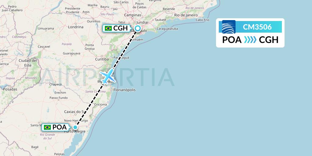 CM3506 Copa Airlines Flight Map: Porto Alegre to Sao Paulo