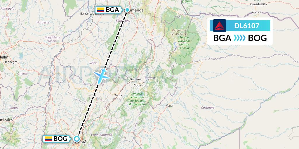 DL6107 Delta Air Lines Flight Map: Bucaramanga to Bogota