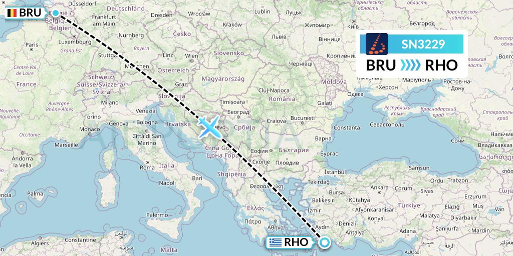SN3229 Brussels Airlines Flight Map: Brussels to Rhodes
