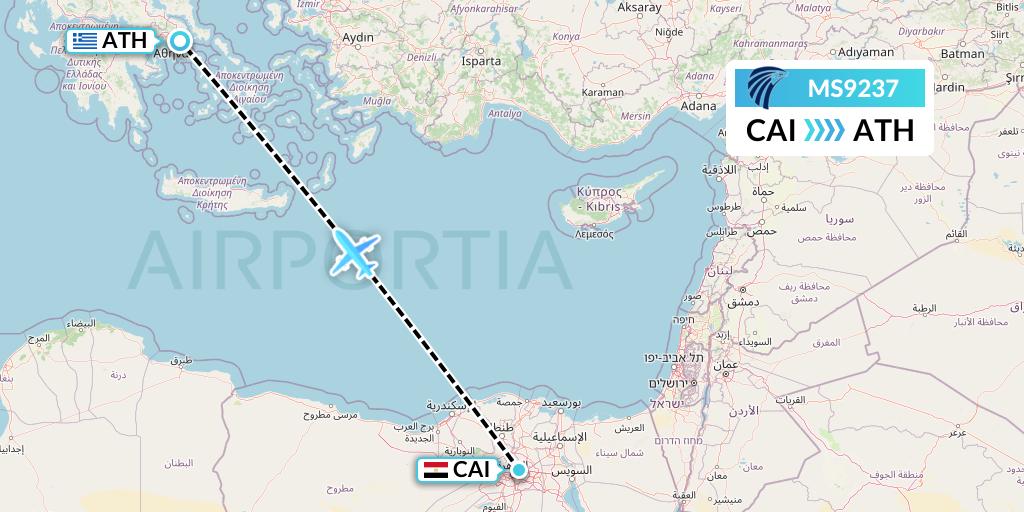 MS9237 EgyptAir Flight Map: Cairo to Athens