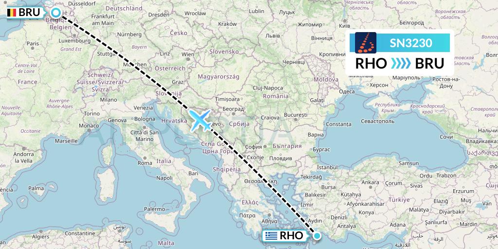 SN3230 Brussels Airlines Flight Map: Rhodes to Brussels