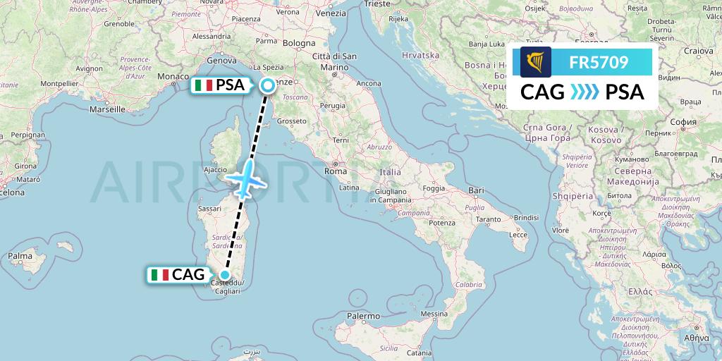 FR5709 Ryanair Flight Map: Cagliari to Pisa
