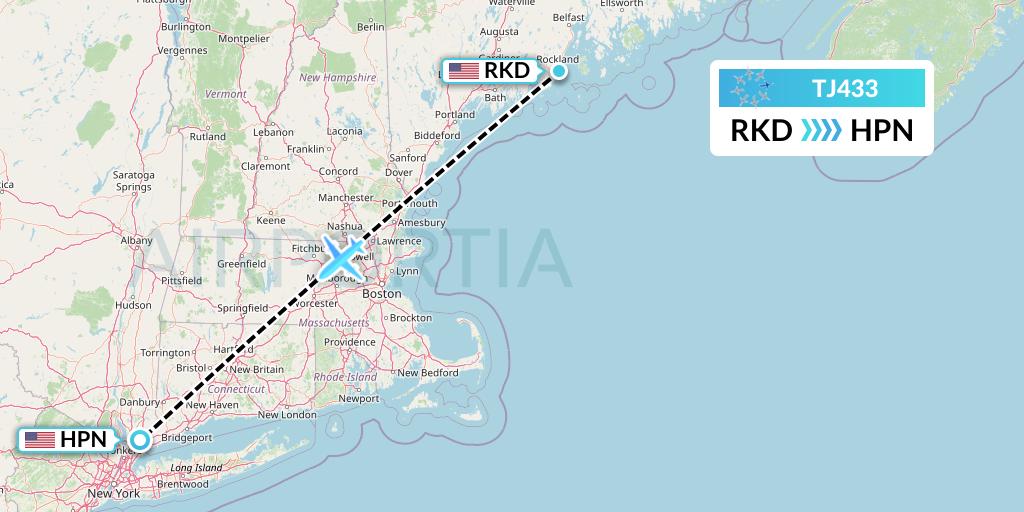 TJ433 Tradewind Aviation Flight Map: Rockland to White Plains
