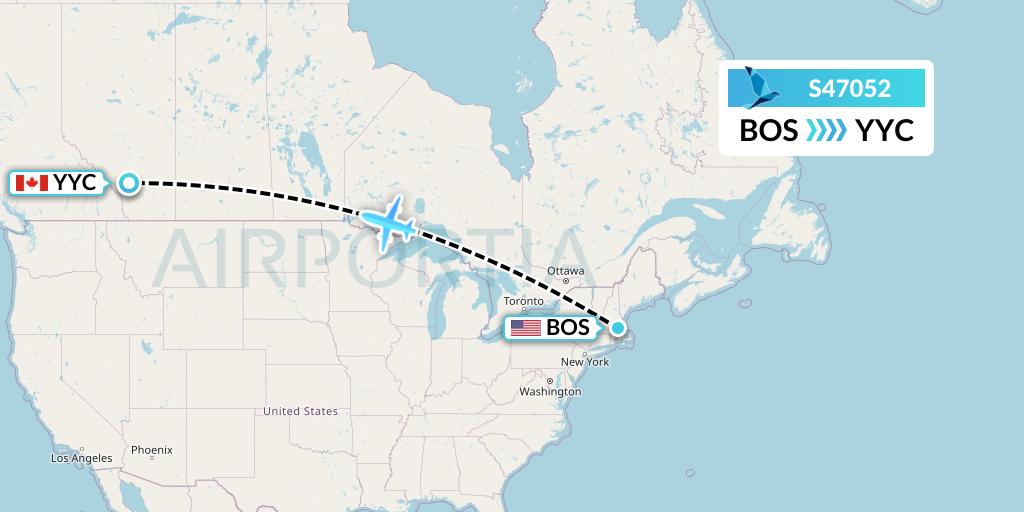 S47052 Azores Airlines Flight Map: Boston to Calgary