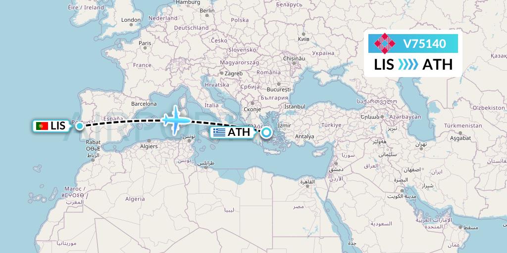 V75140 Volotea Flight Map: Lisbon to Athens