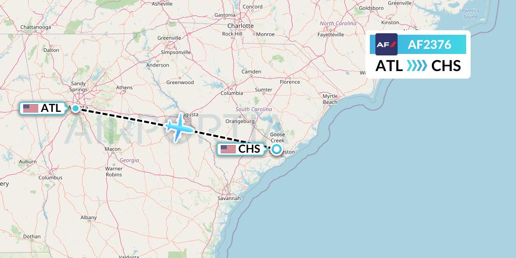 AF2376 Air France Flight Map: Atlanta to Charleston
