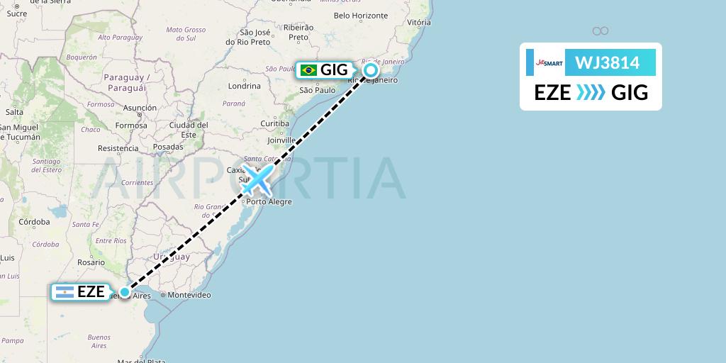 WJ3814 Jetsmart Airlines Flight Map: Buenos Aires to Rio de Janeiro