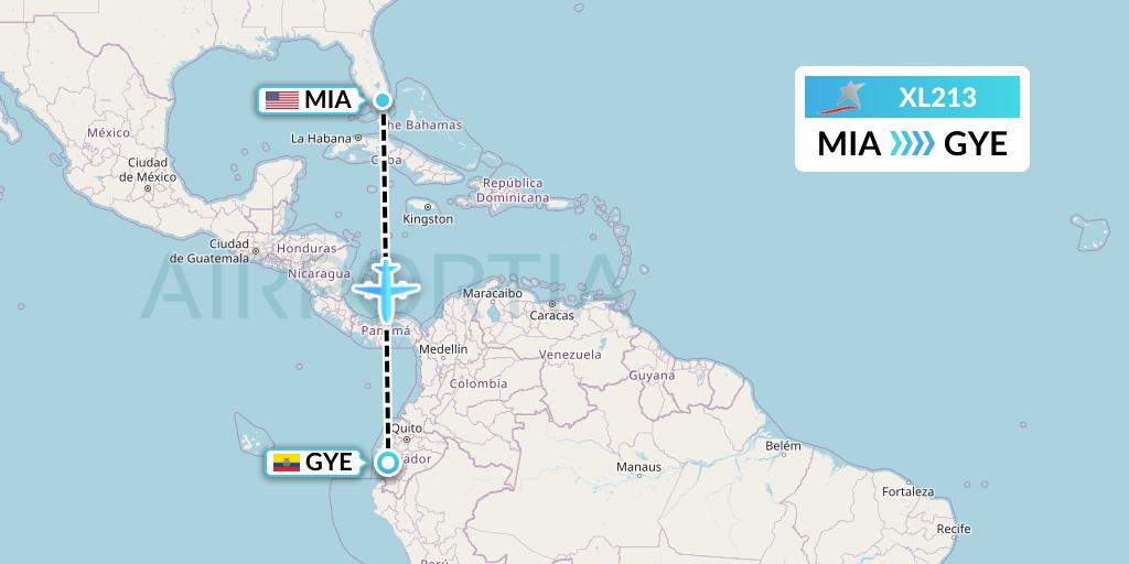XL213 LATAM Airlines Ecuador Flight Map: Miami to Guayaquil
