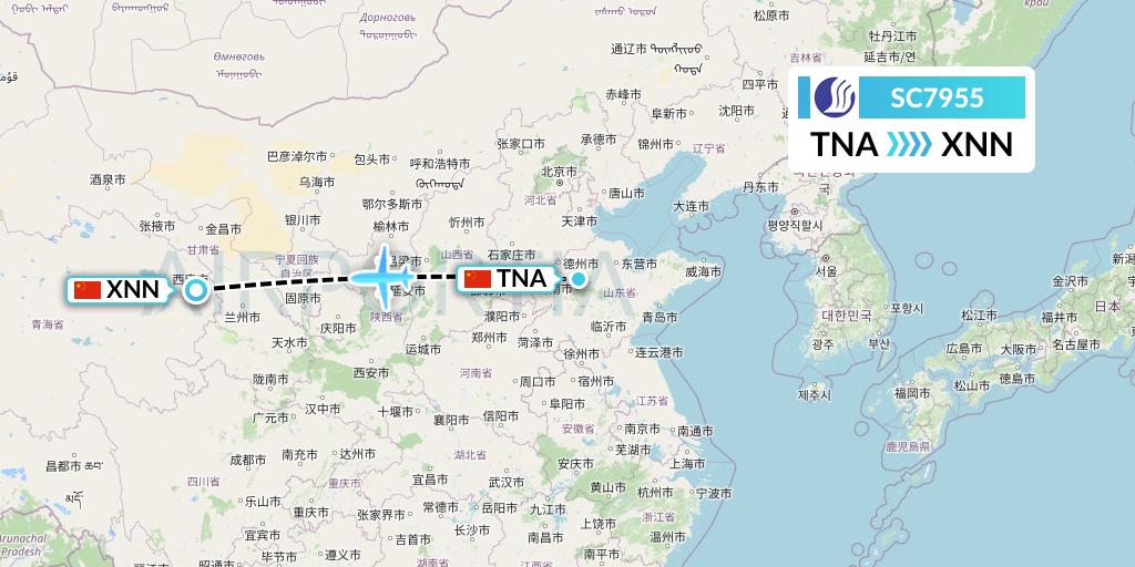 SC7955 Shandong Airlines Flight Map: Jinan to Xining