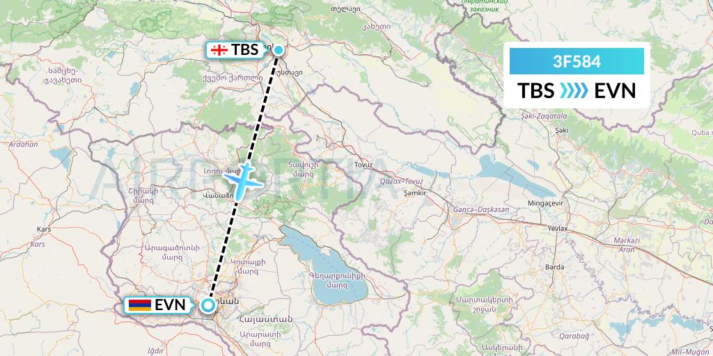 3F584 Flyone Armenia Flight Map: Tbilisi to Yerevan