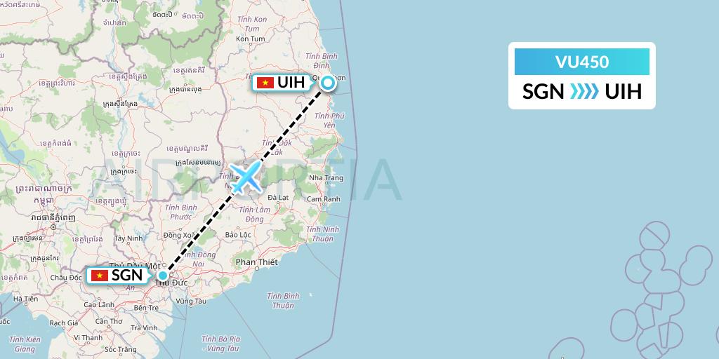 VU450 Vietravel Airlines Flight Map: Ho Chi Minh City to Qui Nhon