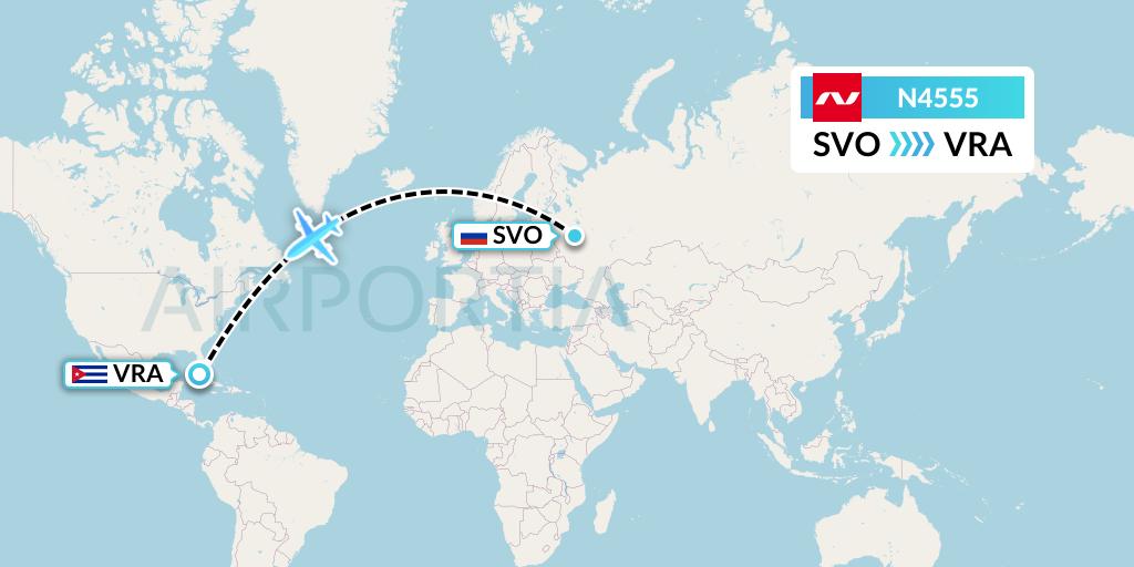 N4555 Nordwind Airlines Flight Map: Moscow to Varadero