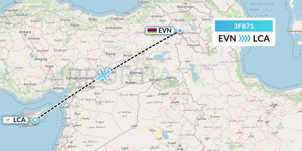 3F871 Flyone Armenia Flight Map: Yerevan to Larnaca