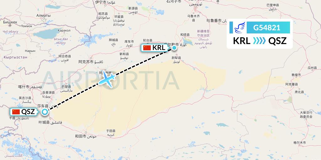 G54821 China Express Airlines Flight Map: Korla to Hotan