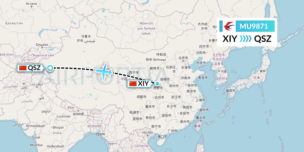MU9871 China Eastern Airlines Flight Map: Xi'an to Hotan