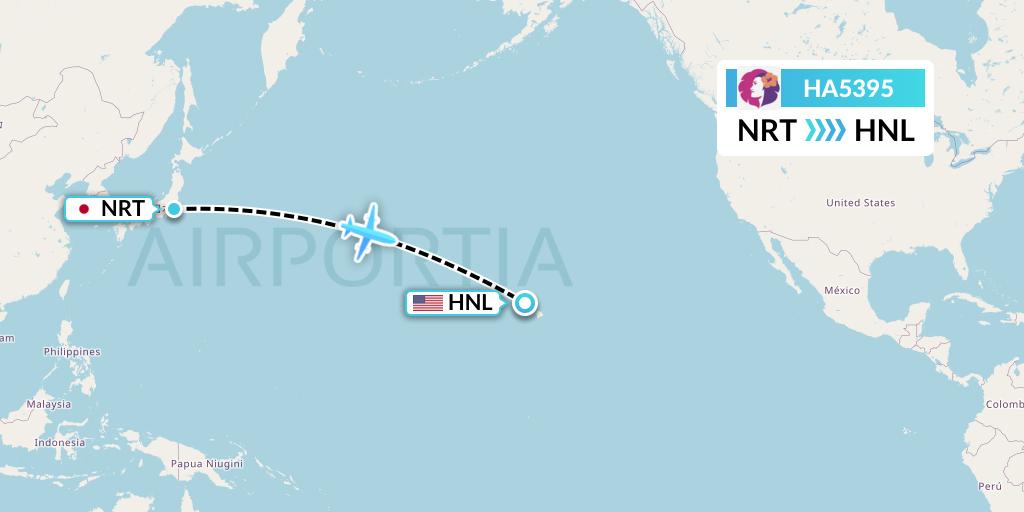 HA5395 Hawaiian Airlines Flight Map: Tokyo to Honolulu