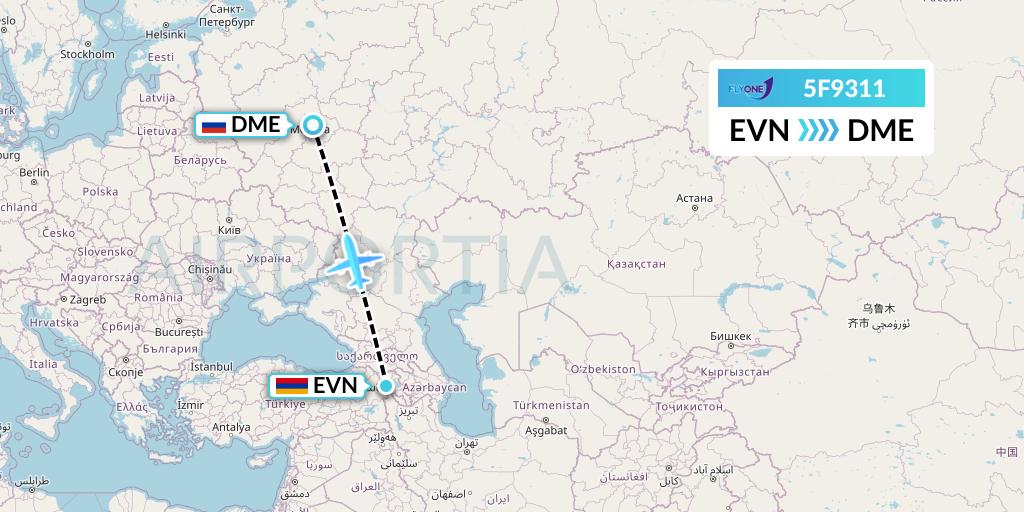 5F9311 Fly One Flight Map: Yerevan to Moscow