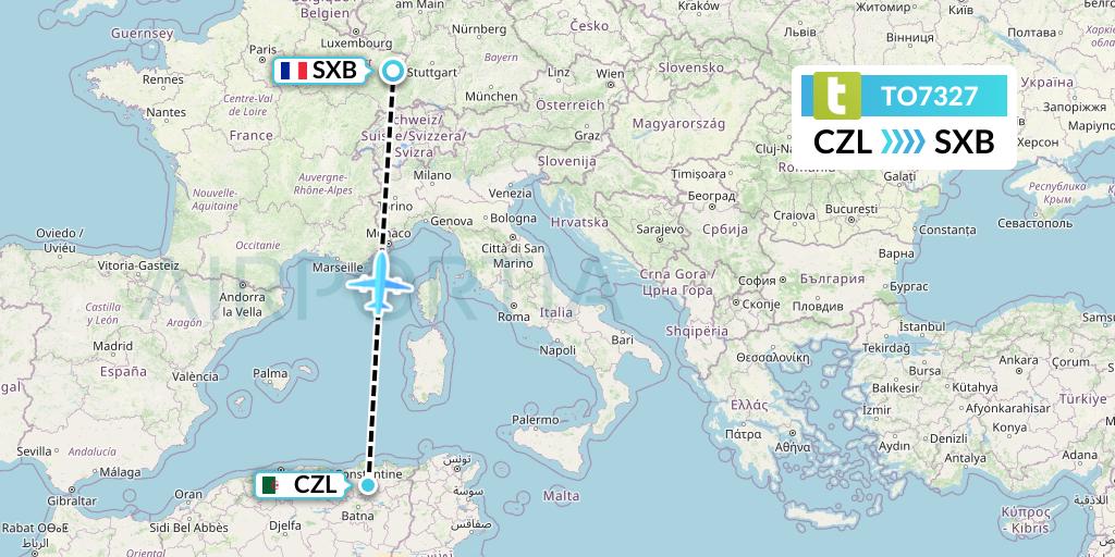 TO7327 Transavia France Flight Map: Constantine to Strasbourg
