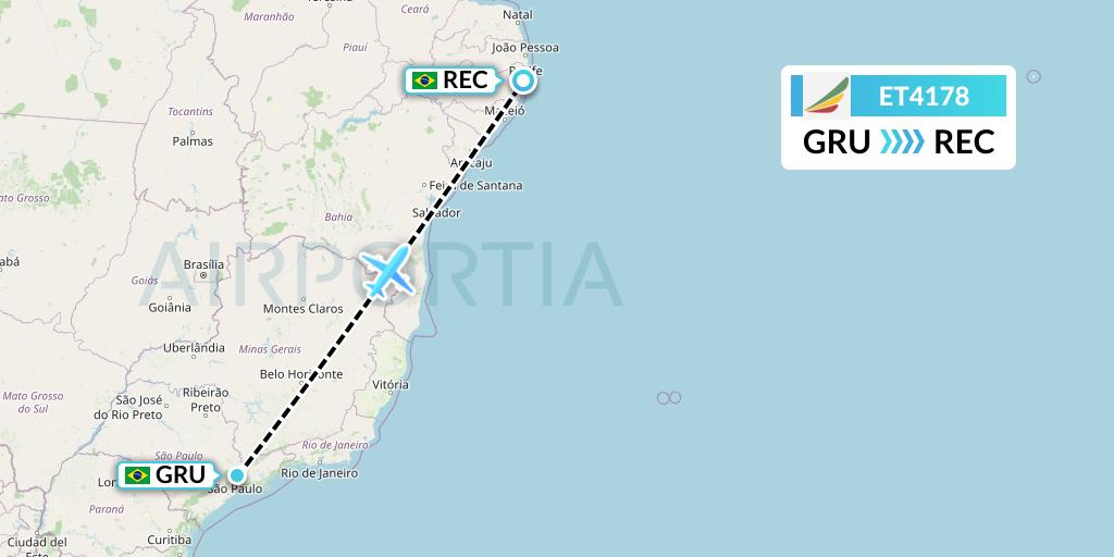ET4178 Ethiopian Airlines Flight Map: Sao Paulo to Recife
