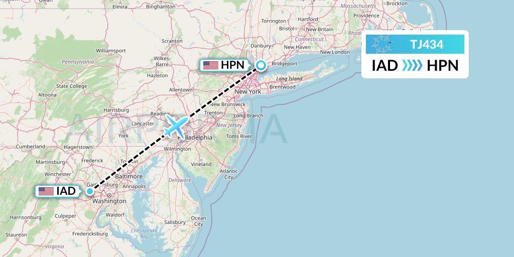 TJ434 Tradewind Aviation Flight Map: Washington to White Plains
