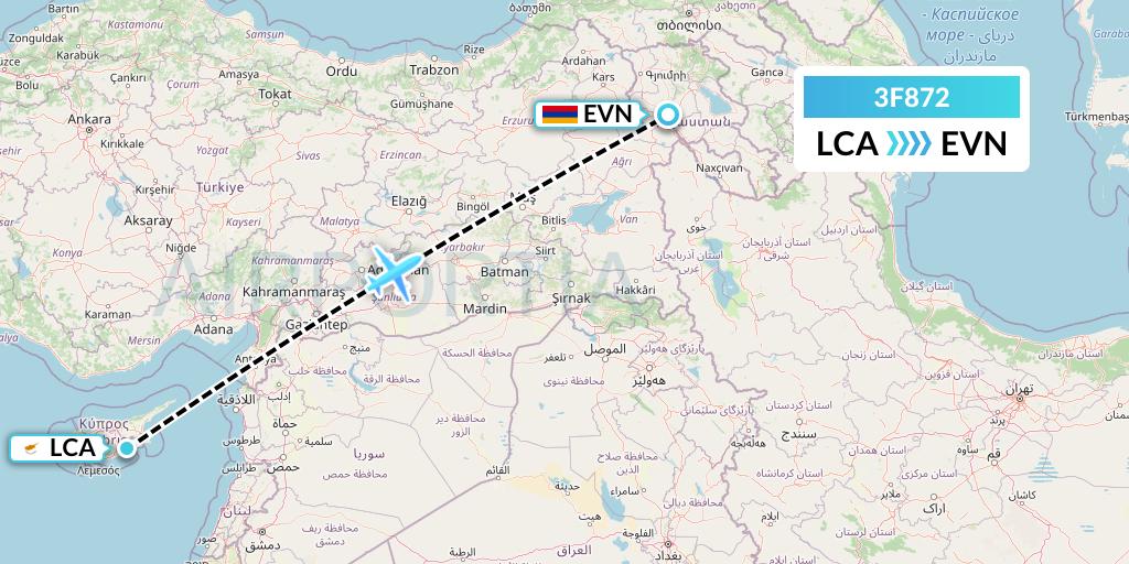 3F872 Flyone Armenia Flight Map: Larnaca to Yerevan
