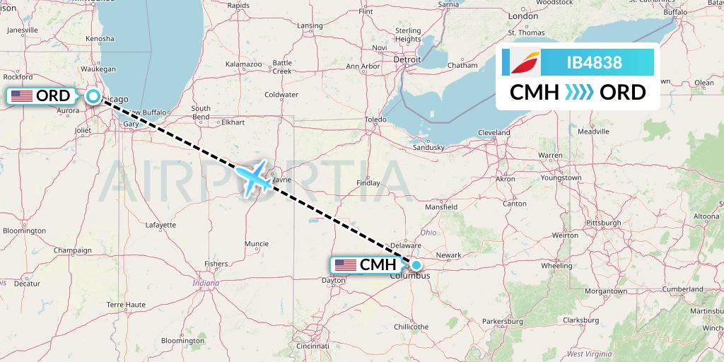 IB4838 Iberia Flight Map: Columbus to Chicago