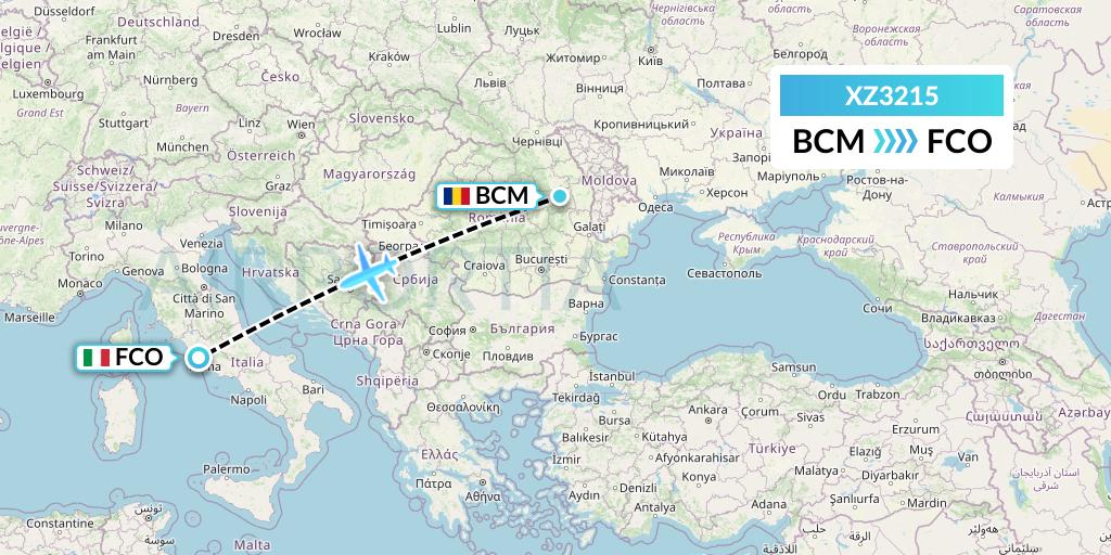 XZ3215 Aeroitalia Flight Map: Bacau to Rome